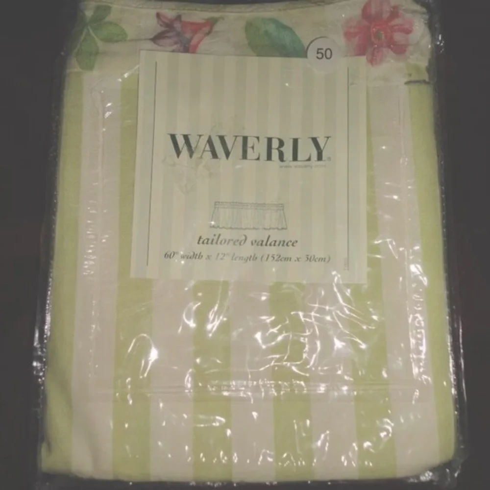 WAVERLY Set of 2 Yellow and White Striped Floral Detail Valence 58 x 14 inches